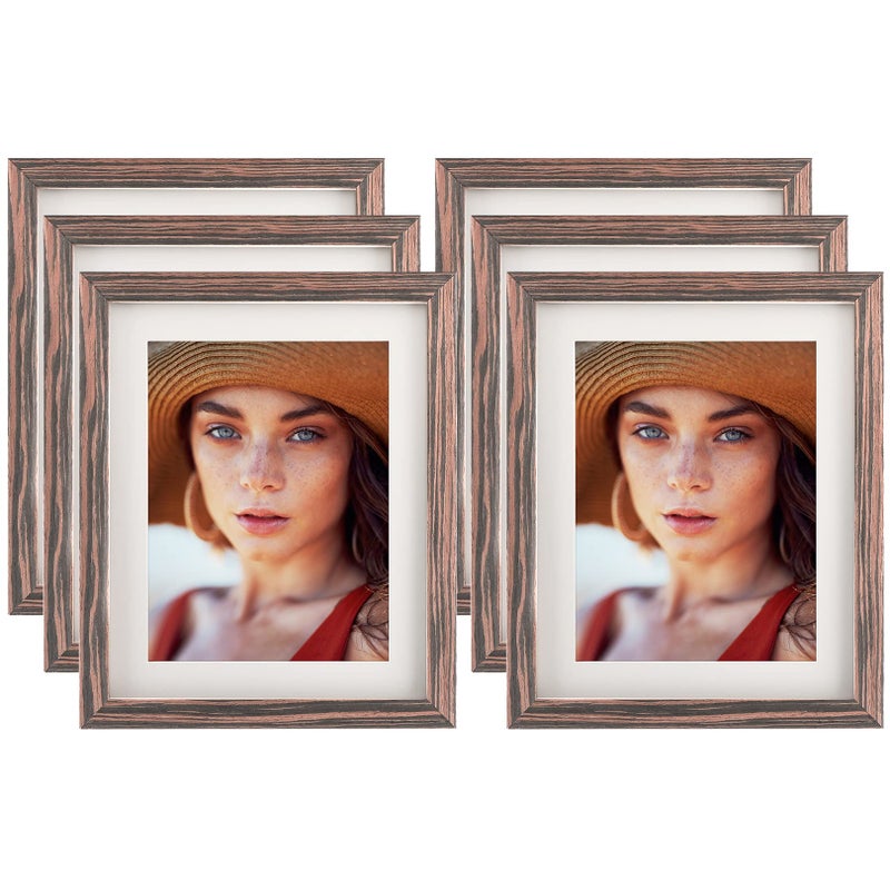 WUTL 8x10 Ebony Wood Grain Picture Frames Nature Solid Wood 6 Pack for Wall Mounting and Tabletop Display - Image 1